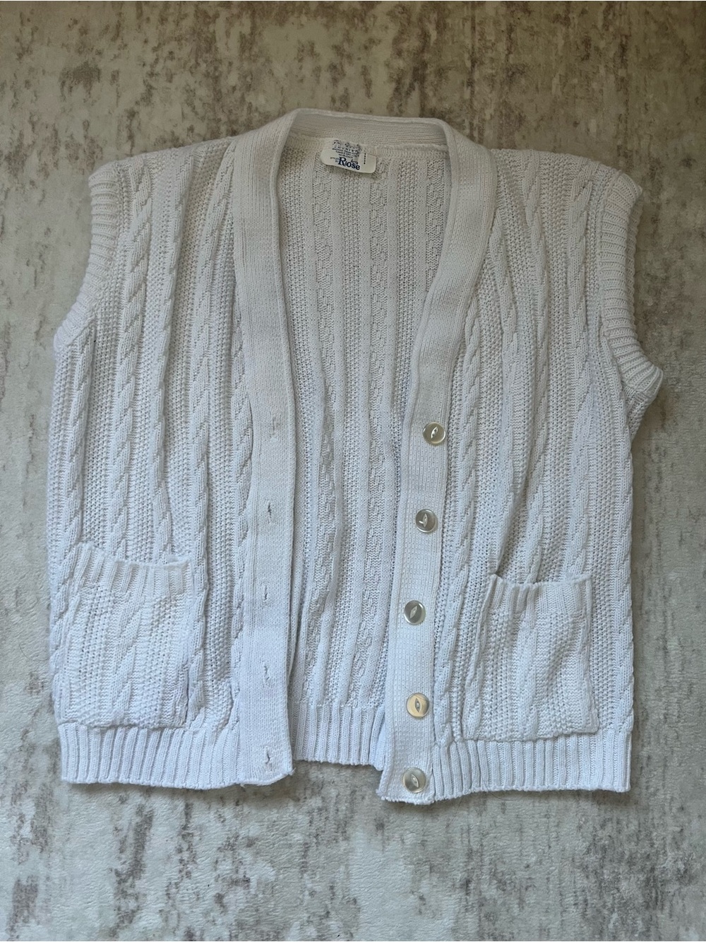 Vintage Styled By Rose Cable Knit Sweater Vest Cream Button Front S/M